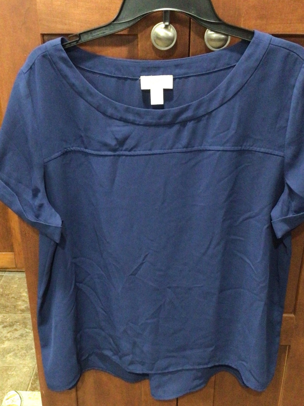 LOFT Outlet Navy Short Sleeve Babydoll sheer Blouse - L